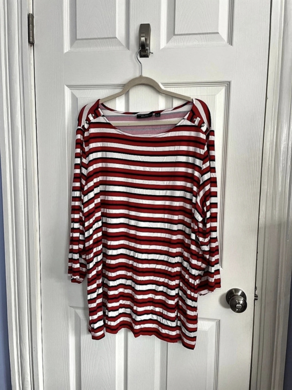 Susan Graver Red & White Striped Long Sleeve Top